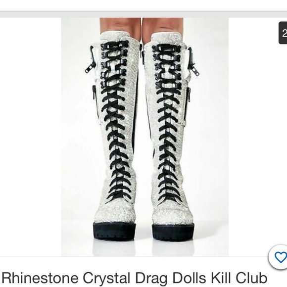 Rhinestones Dolls Kill Club Exx Bling Combat Boots - Picture 3 of 5